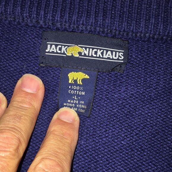 Retro vintage Jack Nicklaus Golden Bear Logo embroidered Golf men V-Neck Sweater - Picture 3 of 6